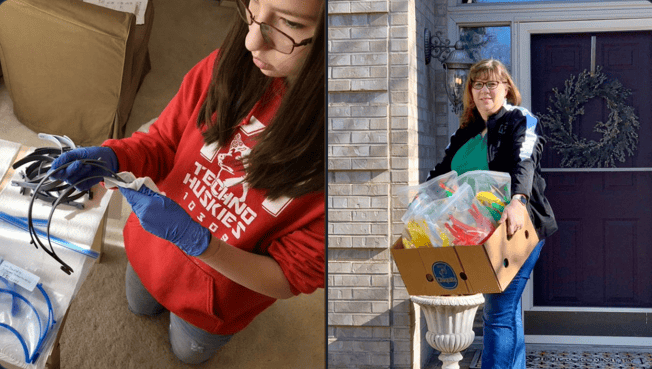 Students delivering masks