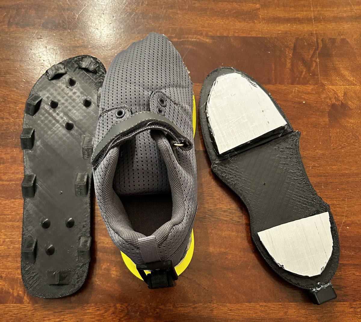 a working prototype of Swap Step shoe with different shoe bases