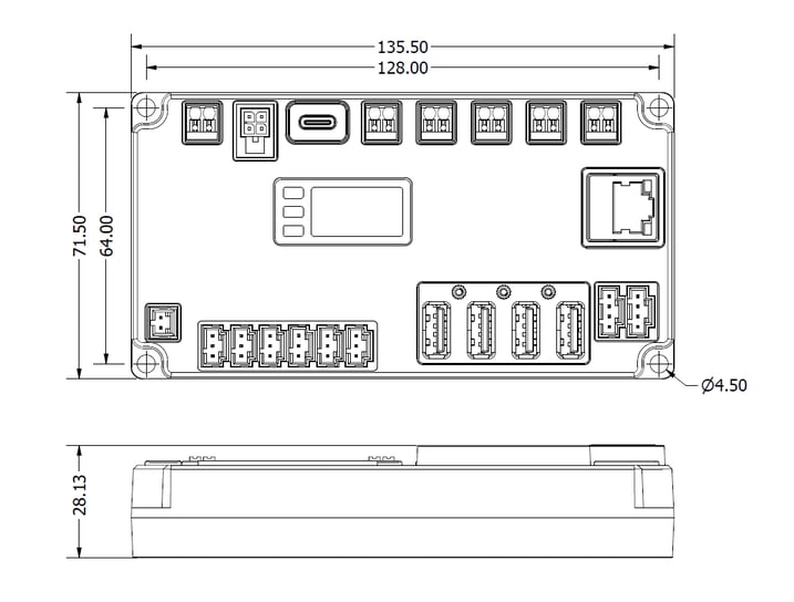 A dimensioned image of SystemCore